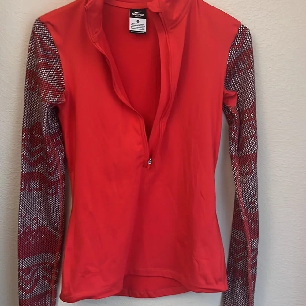 Nike Pro Dri-Fit Red Athletic Pullover Quarter Zip - Size S